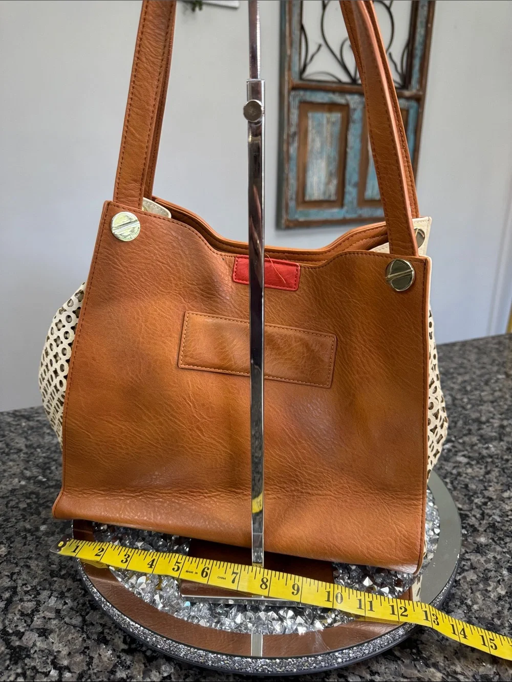 Big Buddha Tan & Cream Laser-Cut Shoulder Bag - Picture 9 of 12